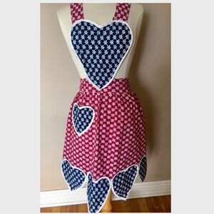 Vintage Heart Theme Full Bib Apron Red White And Blue